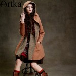 Artka Women's Autumn&Winter New Knitted Patchwork Woolen Coat Vintage Hooded Batwring Sleeve Single Botton Coat FA15155D