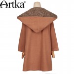 Artka Women's Autumn&Winter New Knitted Patchwork Woolen Coat Vintage Hooded Batwring Sleeve Single Botton Coat FA15155D