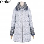 Artka Women's Autumn&Winter New Printed Down Outerwear Vintage Turn-Down Collar Long Sleeve Comfy Warm Down Coat ZK11369D