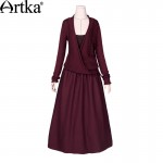 Artka Women's Bohemian Style Solid Color  Knit Dress Stacked Collar Long Sleeve  Ankle-length Comfy Dress LA15158Q