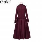 Artka Women's Bohemian Style Solid Color  Knit Dress Stacked Collar Long Sleeve  Ankle-length Comfy Dress LA15158Q