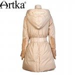 Artka Women's Boho Winter Vintage Hooded Full Sleeve Outerwear Embroidery Drawstring Adjustable Waist Down Coat ZK13647D