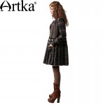 Artka Women's Casual Vintage Plaid Patchwork V-Neck Long Lantern Sleeve Single Breasted Cotton Dress WA10240C