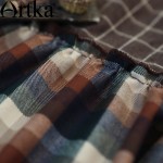 Artka Women's Casual Vintage Plaid Patchwork V-Neck Long Lantern Sleeve Single Breasted Cotton Dress WA10240C
