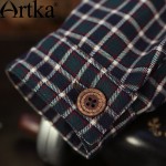 Artka Women's Casual Vintage Plaid Patchwork V-Neck Long Lantern Sleeve Single Breasted Cotton Dress WA10240C