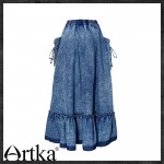 Artka Women's Denim Dress Big Pockets Design Fashion Lady Casual Washed Dresses Embroidery Decorate Ethnic Dress QN14155X