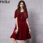 Artka Women's Retro Ethnic Red Dress 2015 Cool Summer New Arrival Vintage Lady Cotton Dresses Slim Ruffle Dresses LA14958X