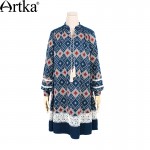 Artka Women's Spring Boho Fashion A-line One-piece Dress Long Sleeve Casual Blue Lace Shirt Dress Vestido LA10562Q