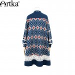 Artka Women's Spring Boho Fashion A-line One-piece Dress Long Sleeve Casual Blue Lace Shirt Dress Vestido LA10562Q