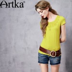 Artka Women's Spring New 3 Colors Embroidery Slim Fit T-shirt Elegant O-Neck Short Sleeve Comfy All-match Tees TA10260C