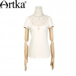 Artka Women's Spring New 3 Colors Embroidery Slim Fit T-shirt Elegant O-Neck Short Sleeve Comfy All-match Tees TA10260C