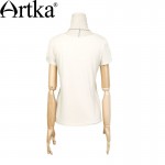 Artka Women's Spring New 3 Colors Embroidery Slim Fit T-shirt Elegant O-Neck Short Sleeve Comfy All-match Tees TA10260C