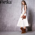 Artka Women's Spring New Boho Style Beige Drapped Spaghetti Strap Dress Vintage All-match Mid-Calf A-Line Dress LA13362C