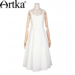 Artka Women's Spring New Boho Style Beige Drapped Spaghetti Strap Dress Vintage All-match Mid-Calf A-Line Dress LA13362C