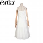 Artka Women's Spring New Boho Style Beige Drapped Spaghetti Strap Dress Vintage All-match Mid-Calf A-Line Dress LA13362C