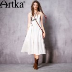 Artka Women's Spring New Boho Style Beige Drapped Spaghetti Strap Dress Vintage All-match Mid-Calf A-Line Dress LA13362C