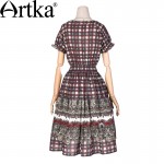 Artka Women's Spring New Boho Style Printed All-match Dress Vintage O-Neck Short Sleeve Empire Waist Wide Hem Dress LA13066C