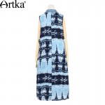 Artka Women's Spring New Boho Style Printed Denim Patchwork Dress Vintage Turn-down Collar Sleeveless Comfy Dress LN15262C