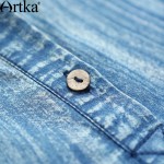 Artka Women's Spring New Boho Style Printed Denim Patchwork Dress Vintage Turn-down Collar Sleeveless Comfy Dress LN15262C