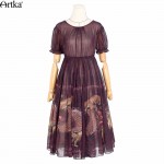 Artka Women's Spring New Byzantium Style Printed Chiffon Dress O-neck Short Sleeve Empire Waist Wide Hem Dress LA11565X