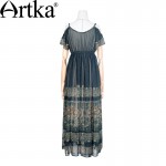 Artka Women's Spring New Comfy Printed Chiffon Dress Vintage V-Neck Off Shoulder Sleeve Empire Waist Wide Hem Dress LA16167C