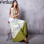 Artka Women's Spring New Floral Printed Double Layer Dress Vintage O-Neck Short Sleeve Ankle-Length Wide Hem Dress LA14256C
