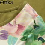 Artka Women's Spring New Floral Printed Double Layer Dress Vintage O-Neck Short Sleeve Ankle-Length Wide Hem Dress LA14256C