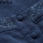 Artka Women's Spring New Solid Color Embroidery Dress Vintage Square Collar Long Sleeve Drawstring Waist Dress LA11660Q