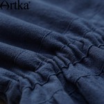 Artka Women's Spring New Solid Color Embroidery Dress Vintage Square Collar Long Sleeve Drawstring Waist Dress LA11660Q
