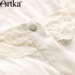 Artka Women's Spring New White Lace Patchwork Cotton Dress Vintage O-Neck Puff Sleeve Empire Waist All-match Dress LA10660C
