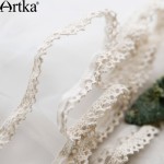 Artka Women's Spring Slim Cut Delicate Lace Embroidery Three Quarter Sleeve Stand Collar  Cinched Waist Swing Hem Dress LA10730X