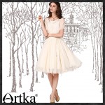 Artka Women's Summer Elegent Solid Color Chiffon Dress Boat Neckline With Beading Off the Shoulder Wide Hem Dress LA18250X