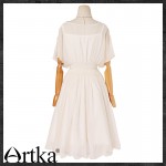 Artka Women's Summer Elegent Solid Color Chiffon Dress Boat Neckline With Beading Off the Shoulder Wide Hem Dress LA18250X
