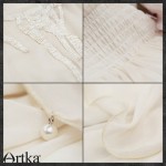 Artka Women's Summer Elegent Solid Color Chiffon Dress Boat Neckline With Beading Off the Shoulder Wide Hem Dress LA18250X