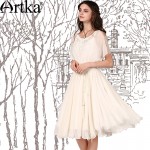 Artka Women's Summer Elegent Solid Color Chiffon Dress Boat Neckline With Beading Off the Shoulder Wide Hem Dress LA18250X