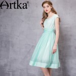 Artka Women's Summer New 2 Colors Lace Patchwork Dress Elegant V-Neck Sleeveless Empire Waist Wide Hem Dress LA11562X