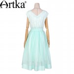 Artka Women's Summer New 2 Colors Lace Patchwork Dress Elegant V-Neck Sleeveless Empire Waist Wide Hem Dress LA11562X