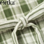 Artka Women's Summer New Plaid Patchwork Cotton Dress Fashion O-Neck Sleeveless Mid-Calf Irregular Hem Dress L114053X