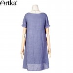 Artka Women's Summer New Vintage O-Neck Short Sleeve Embroidery Cutton Loose Style Comfy Dress LA10262C