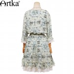 Artka Women's Summer Vintage Floral Printed Dress O-neck Three Quarter Sleeve Dress With Lace & Ruffles L114553X