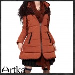 Artka Women's Top White Duck Down Thick Slim  Court Stlye Hooded Needle Winter Medium-Long Patchwork Slight Puff Coat ZK16235D