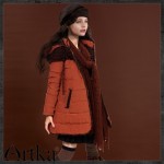 Artka Women's Top White Duck Down Thick Slim  Court Stlye Hooded Needle Winter Medium-Long Patchwork Slight Puff Coat ZK16235D