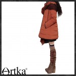 Artka Women's Top White Duck Down Thick Slim  Court Stlye Hooded Needle Winter Medium-Long Patchwork Slight Puff Coat ZK16235D