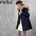 Artka Women's Winter New 2 Colors Embroidery Down Coat Vintage Hoodie Long Sleeve Casual Warm Outerwear ZK10157D