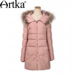 Artka Women's Winter New 2 Colors Embroidery Down Coat Vintage Hoodie Long Sleeve Casual Warm Outerwear ZK10157D