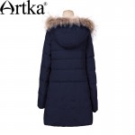 Artka Women's Winter New 2 Colors Embroidery Down Coat Vintage Hoodie Long Sleeve Casual Warm Outerwear ZK10157D