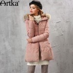 Artka Women's Winter New 2 Colors Embroidery Down Coat Vintage Hoodie Long Sleeve Casual Warm Outerwear ZK10157D