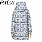 Artka Women's Winter New Ethnic Printed 90% White Duck Down Coat Vintage Hooded Long Sleeve Slim Fit Down Coat ZK16159D