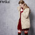 Artka Women's Winter New Patchwork 90% Down Outerwear Vintage Wind-proof Collar Long Sleeve Wide-waisted Down Coat ZK11365D