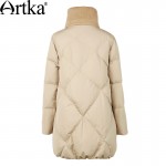 Artka Women's Winter New Patchwork 90% Down Outerwear Vintage Wind-proof Collar Long Sleeve Wide-waisted Down Coat ZK11365D